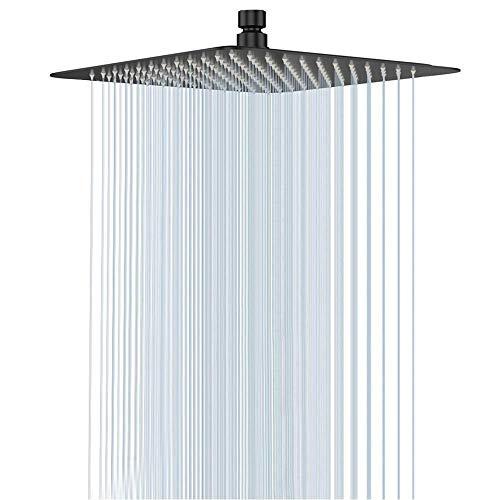 NearMoon Rain Shower Head, High Flow Stainless Steel Square Rainfall Shower, Waterfall Bath Shower Body Covering, Ceiling or Wall Mount (12 Inch, Matte Black)