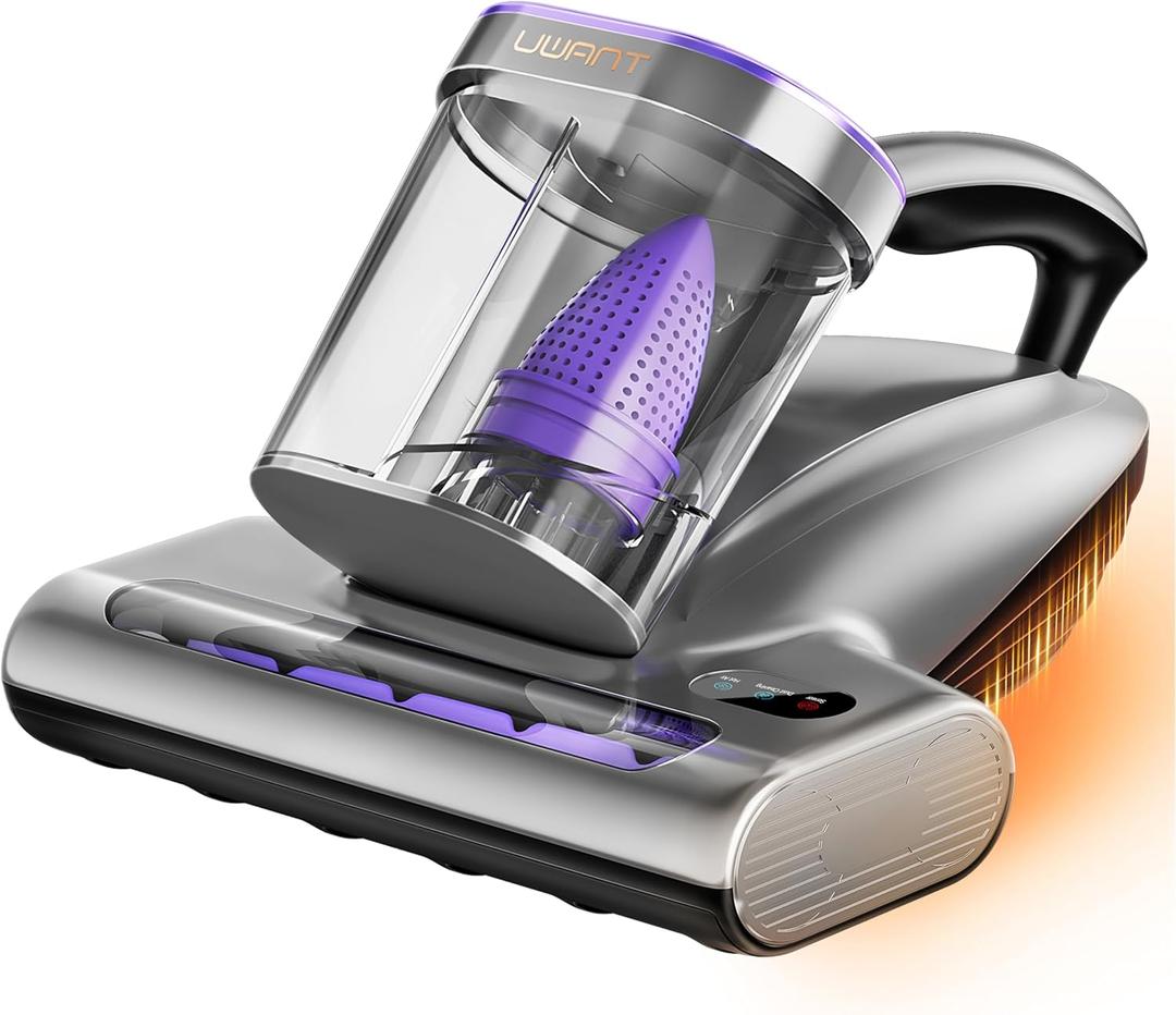 uwant 18Kpa Mattress Vacuum Cleaner 60000RPM Tap Bed Vacuum Set of 1 | 253.7Uv-C Light and Ultrasonic Bed Vacuum, 149℉ Hot Air, HEPA Filter, Metal Roller Mattress Vacuum for Sofa, Couch