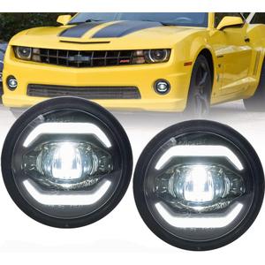 Camaro LED DRL Fog Lights for 2010 2011 2012 2013 Chevy Camaro White LED Daytime Running Lighting Front Driver Passenger Side Driving Fog Spot Lamps Light Assembly Smoked Lens OEM#GM2590104 GM2592297C