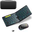 Foldable Keyboard and Mouse, Samsers KM08X Folding Bluetooth Keyboard Mouse Combo with Backlight, 2.4G + BT5.0 x 2, Full-Size Travel Keyboard & Portable Wireless Mouse for Windows iOS Mac OS Android (Graphite - Backlit)