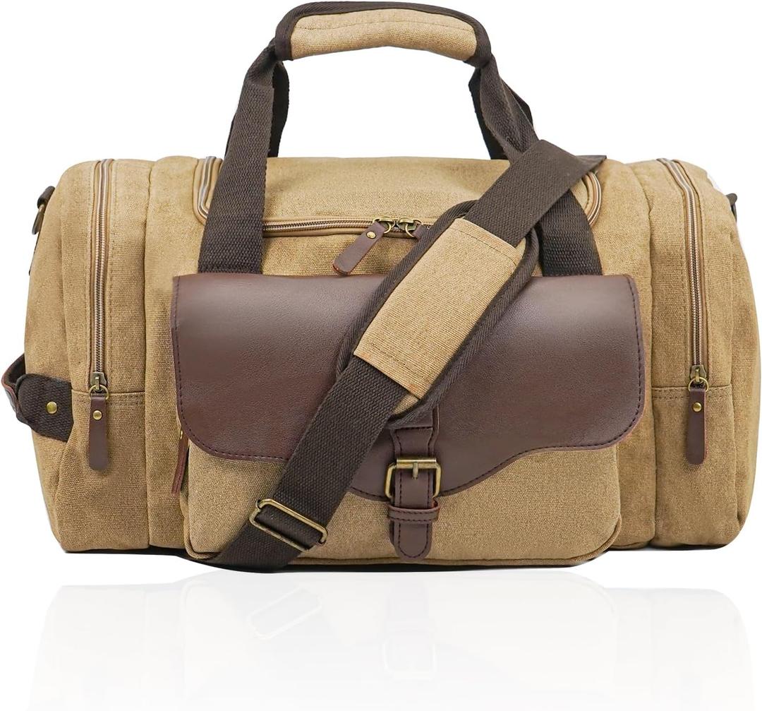 22L Lightweight Travel Duffle Bag - Approved Under Seat Carry-On, Multi-Pocket Weekender Gym Bag with Adjustable Straps, Unisex Overnight Bag for Men & Women (Khaki)