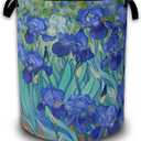 Vintage Irises Laundry Basket,Laundry Hamper Waterproof Oxford Cloth Tote Bag,Clothes Storage Bucket Decorative Toy Organizer for Bathroom Bedroom 16" x 20.8"