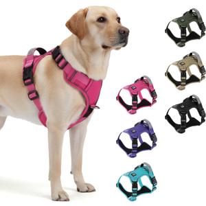 Heavy Duty Tactical Dog Harness for Medium Dogs, No Pull Dog Harness with Handle & Front Clip, Reflective Soft Padded, Hook and Loop Panel, Dog Vest for Walking, Service Training, Hotpink M