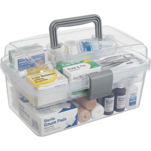 MyGift 10.2 Inch Transparent Plastic Empty Multipurpose Tackle Box with Gray Handle and Removable Tray for Tools, First Aid, Sewing Kit, Arts Crafts Supplies Storage