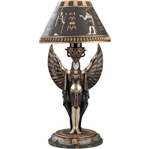 Design Toscano Isis Diety Egyptian Decor Accent Sculptural Desk Table Lamp, 9 inches wide, 17 inches tall, Cast Stone Resin, Black & Gold Finish
