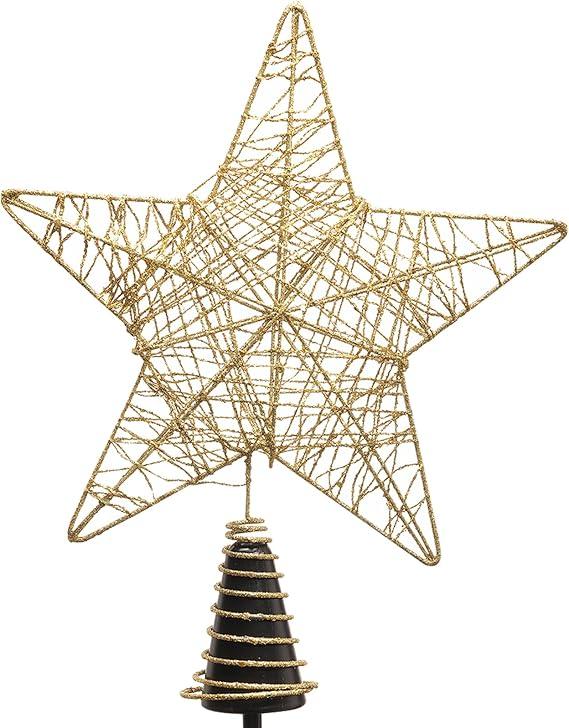 Star Christmas Tree Toppers, 9 Inch Metal Glitter Gold Christmas Tree Ornament Set for Outdoor Christmas Decorations Indoor 2023