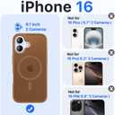 Magnetic for iPhone 16 Case, [Compatible with MagSafe][Military-Grade Drop Protection][Anti-Yellowing] Shockproof Protective Translucent Matte Cover for iPhone 16 Phone Case,Brown