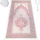 Muslim Prayer Rug Prayer Beads Kufi Hat for Men and Women 100% Breathable Black Skull Beanie Traditional Desing Prayer Mat Eid Ramadan Gifts Islamic Set Salah Mat Taffeta Fabric Soft (Pink)