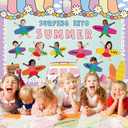 88 Pcs Summer Surfboard Bulletin Board Decoration Set Hawaiian Beach Surfing Paper Cutouts with 150 Pcs Glue Points for Back to School Classroom Photo Name