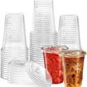 16 oz. Clear Cups with Strawless Sip-Lids, PET Crystal Clear Disposable 16oz Plastic Coffee Cups with Lids [50 Sets]