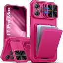 SSLOTSCASE for iPhone 17 Pro Max Case Wallet with Card Holder & Camera Cover Stand & Kickstand & Slide Camera Lens Cover, Rugged Multifunctional Phone Case Cover for iPhone 17 Pro Max 6.9'' 2025, Pink