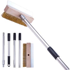 Pizza Oven Brush, Grill Brush, Wire Brushes, with Scraper and 4 Sections of Detachable Long Rod Design for Commercial Cleaning, Kitchens, Restaurants, BBQ Shelf Or Any Grill