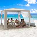MoKo Beach Cabana, 8'×8' Large Beach Canopy with Side Wall, Khaki