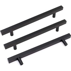 goldenwarm Black Cabinet Pulls Kitchen Hardware Drawer Handles J22BK160 Matte Black Drawer Pulls Square Bar Handles Bathroom Cabinet Door Hardware 6-1/4in Hole Centers 12 Pack