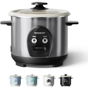Electric Rice Cooker with One Touch for Asian Japanese Sushi Rice, 3-cup Uncooked/6-cup Cooked, Fast&Convenient Cooker with Ceramic Nonstick inner pot, Stainless Steel Housing and Auto Warmer, Silver