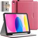 JETech Case for iPad (A16) 11th/10th Generation (2025/2022), PU Leather Business Folio Protective Tablet Cover with Pencil Holder & Pocket, Multi-Angle Viewing (Pink)