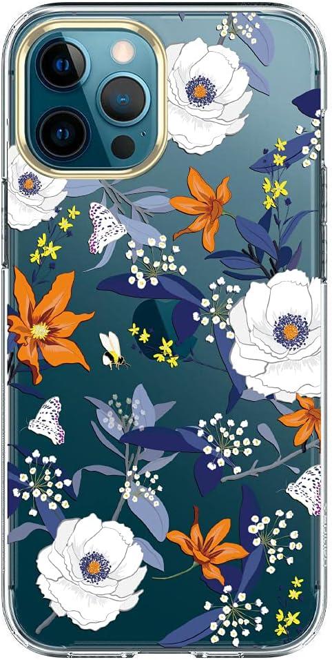 luolnh Compatible with iPhone 12 Pro Max Case for Girly Women,Shockproof Floral Pattern Hard Back Cover Phone Case for iPhone 12 Pro Max 6.7 inch 2020 -White Flower