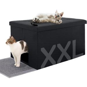 MEEXPAWS Cat Litter Box Enclosure Furniture Hidden, Cat Washroom Bench Storage Cabinet | Extra Large 35.4'' x 19.7'' x 19.7''| Dog Proof | Waterproof Inside/Easy Clean | Easy Assembly | Odor Control (Black)