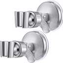 Zhehao Adjustable Shower Head Holder, Removable Suction Cup Shower Head Holder, No Drill Wall Mounted Suction Bracket with Chrome Polished for Marble Glass Metal Ceramic(2,Silver Wrench)