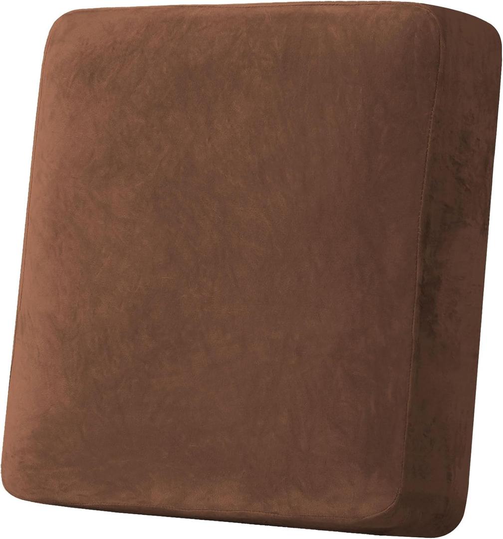 H.VERSAILTEX Velvet Stretch Couch Cushion Cover Plush Cushion Slipcover for Chair Cushion Furniture Protector Seat Cushion Sofa Cover (1 Piece Armchair Cushion Covers, Caramel)