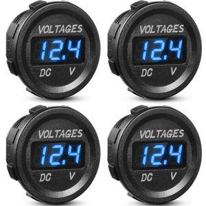 Frienda 4 Pieces DC 12V Car Voltage Gauge LED Display Waterproof Voltmeter Digital Round Panel Voltmeter Compatible with Vehicle Motorcycle Truck Camper Caravan ATV UTV Car Boat (Blue)