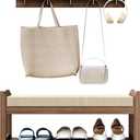 2-in-1 Shoe Rack Bench & Coat Rack Set, 28" Bamboo Storage Stool with Padded Seat, 24" Wall-Mounted Coat Stand with 5 Gold Hooks, Hallway Organizer for Home Entryway, Walnut Color