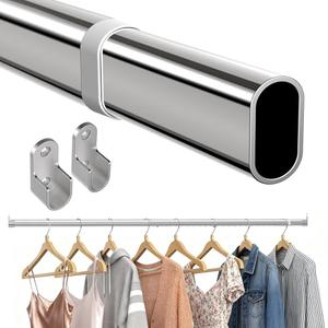 NBIHRIG Oval Closet Rod 18-52 Inch, Adjustable Expandable Closet Rods for Hanging Clothes with End Supports, Silver Heavy Duty Rust Proof Wardrobe Rod & Bar for Laundry Room & RV