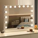 Hollywood Vanity Mirror with Lights, 23"x18" Lighted Makeup Mirror for Desk/Wall Mount with 15 Led Bulbs, 3 Lighting Modes for College Dorm, Bedroom & Dressing Room, (White)
