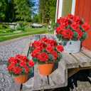 2 Pack Artificial Geranium Fake Flowers for Outdoors Spring Summer Decor, Silk Geraniums Red Flowers UV Resistant Faux Flower Potted Plants for Gardens Farmhouse Indoor Home Table Decor (Red)