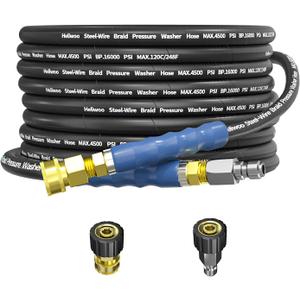 3/8" Pressure Washer Hose 25 FT, Commercial Industrial Grade Steel Wire Braided Kink Proof Extension Hose, Commercial Industrial Grade Steel Wire Braided Kink Proof Extension Hose 4500 PSI