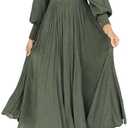 R.Vivimos Women's Puff Long Sleeve Maxi Dress Square Neck Elastic Empire Waist Swiss Dots Casual Flowy A-Line Long Dresses M