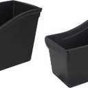 Storex Industries 14.3" x 5.3" x 7" Large Book Bin with Front Pocket, Black (Pack of 2)