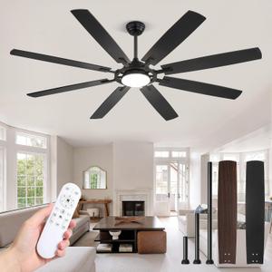 Fanbulous 72 Inch Black Ceiling Fans with 3CCT Lights and Remote, 24W