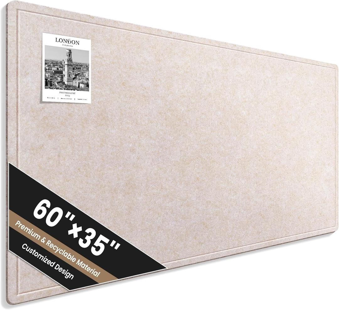 Large Bulletin Board, 60 X 35 Inches Felt Cork Board with 40 Pushpins, Foldable Felt Notice Pin Board Photo Display Board with Self-Adhesive Tape for Office Home School (Oatmeal, 60x35 inch)