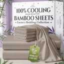 SLEEP SANCTUARY 100% Viscose Derived from Bamboo Sheets King Size 6pcs  BamBliss Luxury Cooling Sheets for Hot Sleepers - Cloud Soft, 17" Deep Pocket, Ultra Durable Bed Set (Taupe)