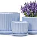 Ton Sin Sky Blue Ceramic Flower Pots, 4"+5"+6" Inch Small Succulent Planters with Drainage Hole,Modern Indoor Decorative Plant Pots Set of 3,Garden Pots with Saucer(Blue)