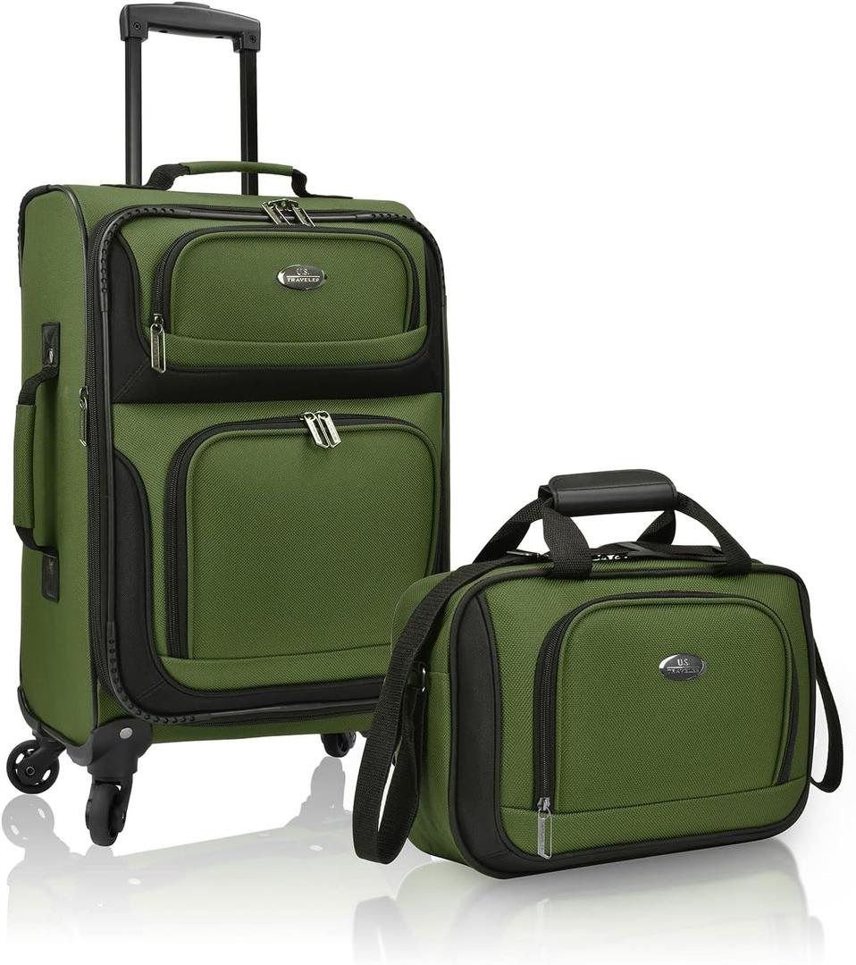U.S. Traveler Rio Lightweight Softside Rolling Carry-on Suitcase, 4-Wheel Set, Green