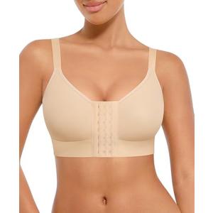 FeelinGirl Post Surgery Bras for Women Front Closure Mastectomy Bras Surgical Wireless Full Coverage Compression Bra, L, Beige
