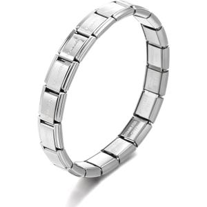 RINHOO 9mm Italian Starter Charm Bracelet Starting Italian Charm Bracelet Link Square Silver Interlocking Stainless Steel Modular Links (Silver NOMI)
