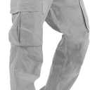 HUNGSON Mens Cargo Pants Drawstring Casual Hiking Pants Joggers Athletic Trousers Cotton Loose Straight Sweatpants for Men (36, Grey)