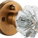 Privacy Door Knob with Clear Crystal Glass Flower Handle and Antique Amber Brass Rosette  Elegant Vintage Interior Lock Set for Bedroom & Bathroom