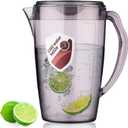 HOMQUEN Plastic Pitcher, 60 Oz/1.8L Water Carafe with Lid, Iced Tea Pitcher, Jar Pitcher, Jug with Handle for Tea, Juices, Milk, Cold or Hot Beverages (1 Pack/Gray)