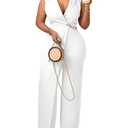 Voghtic Jumpsuits for Women Dressy Formal V Neck Sleeveless Wide Leg Long Pants Rompers Business Party One Piece Outfits, M