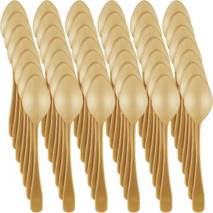 Nuogo 500 Pcs Gold Mini Spoons for Desserts 3.7 Inch Small Plastic Disposable Spoons Bulk Tiny Serving Utensils for Cake, Sample, Ice Cream, Appetizer, Pudding