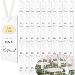 50 Pack Reserved Seating Signs with Ribbon - Elegant Wedding Chair Signs for Reserved Rows, Church Pews, Banquets - Instant Reserved Decor (White) 50 Pack Reserved Seating Signs with Ribbon - Elegant Wedding Chair Signs for Reserved Rows, Church Pews, Banquets - Instant Reserved Decor (White)