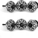 Set of 6 Black & White Vintage Ceramic Knobs | Stylish Modern Drawer Knobs | Trendy Cabinet Door Knobs | Simple Hardware for Kitchen, Bathroom Cabinets & Dressers (Spade)