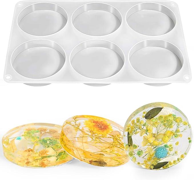 YITIAOXIAOYU 6 Cavity Deep Round Coaster Mold, Thicken Resin Casting Coasters Molds, for Epoxy Resin, for Flower Bouquet Preservation, Decorations, DIY Crafts