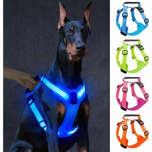 Light Up Dog Harness, Led No Pull Dog Harness with Handle Reflective Glow-in-The-Dark for Night Walking, USB Rechargeable Lighted Vest for Medium Large Dogs, Adjustable Soft Illuminated(Blue, Large)