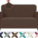 ZNSAYOTX Super Stretch Loveseat Covers (57"-70"), New Striped Love Seat Slipcover, Dogs Pet Friendly Anti-Slip Couch Protector Spandex Durable 2 Seater Fabric Sofa Cover (Coffee, Loveseat)