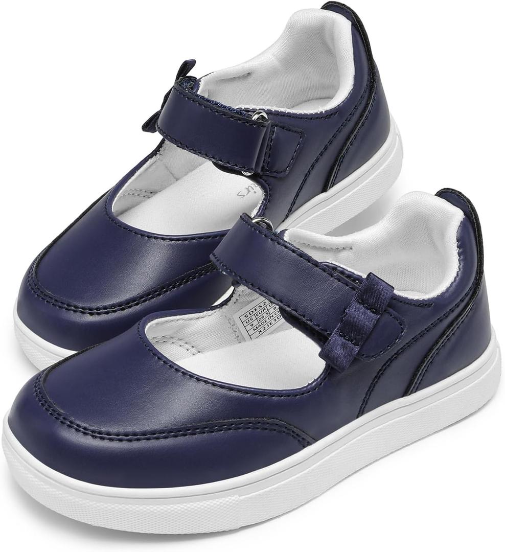 DREAM PAIRS Kids Girls Mary Jane Sneakers Strap Toddler Little Girls School Shoes Soft Walking Party Flat Shoes, Size 10 Toddler, Navy, SDFS2323K
